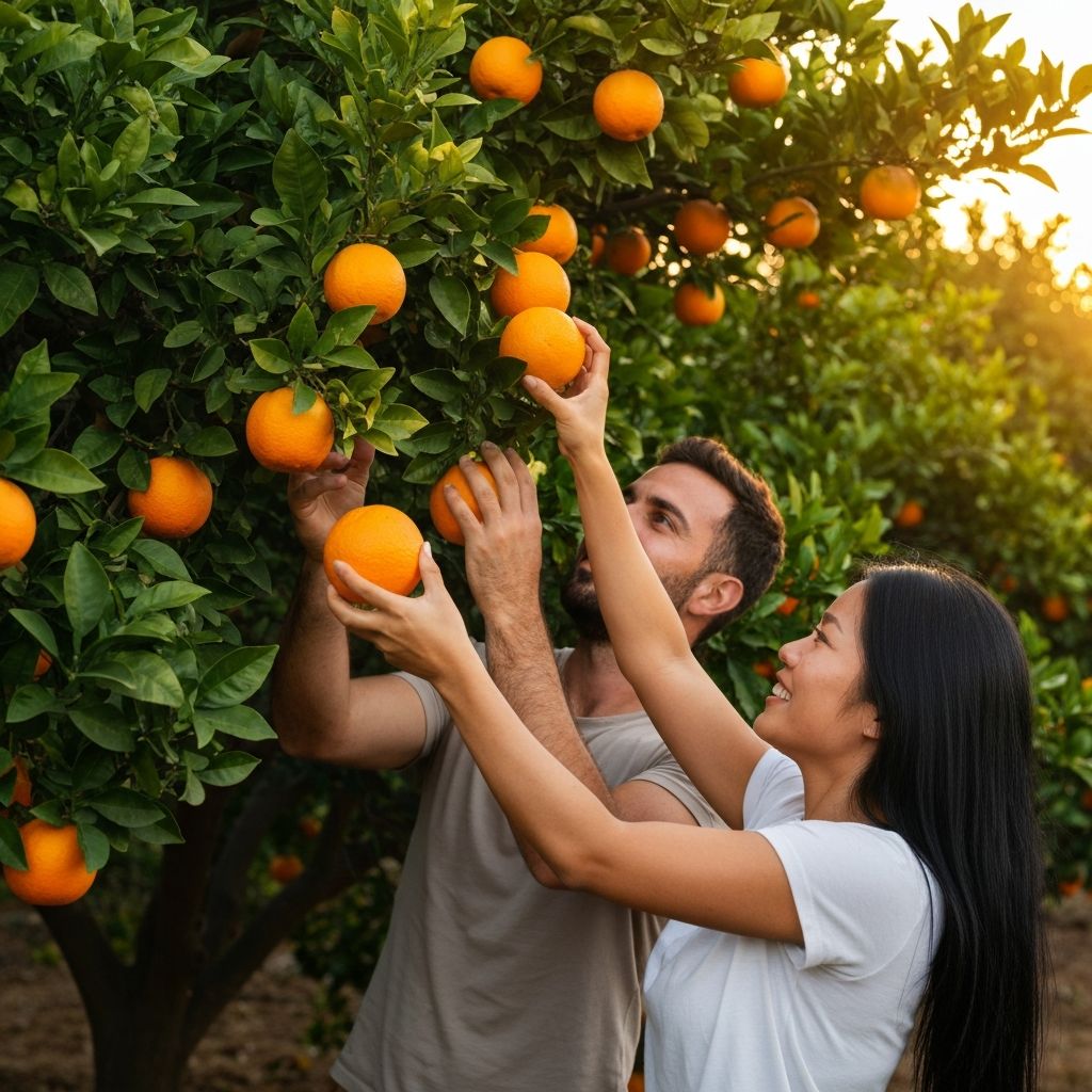 קטיפת תפוזים מהעץ